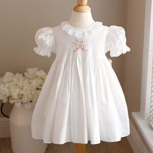 RARE White Smocked Dress Heirloom Floral Embroidery Size 24 Months/2T New